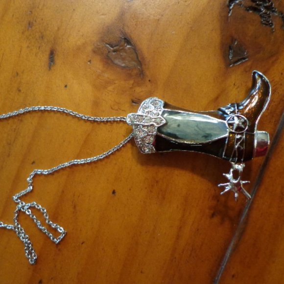 Jewelry - New Western Rhinestone Cowboy Boot Necklace Brooch